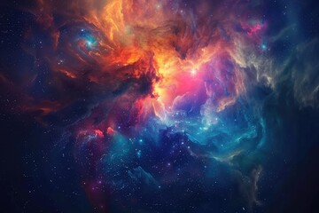 A Cosmic Nebula with Vibrant Hues and Scattered Stars