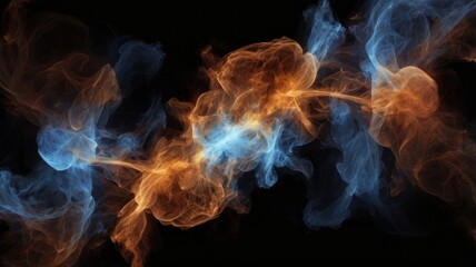 Fototapeta premium Abstract smoke fire in Brown and blue light isolated on a black background