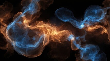 Obraz premium Abstract smoke fire in Brown and blue light isolated on a black background