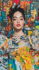 Vibrant Fashion Portrait Against Urban Graffiti Backdrop