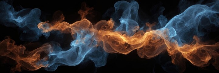 Obraz premium Abstract smoke fire in Brown and blue light isolated on a black background