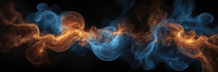 Obraz premium Abstract smoke fire in Brown and blue light isolated on a black background