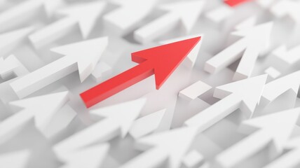 Business growth concept of Red Arrows pointing upward,uniqueness thinking,3d rendering,pointing upward,arrow up with different way, arrow stat financial graph,teamwork and courage concept.