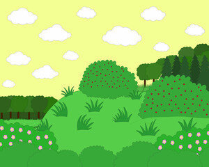 Obraz premium hill with green grass and forest