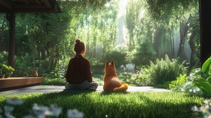 Owner and Dog Enjoying Relaxing Moment on Grass