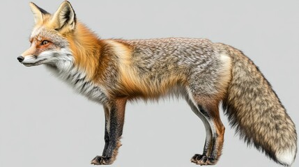 Fototapeta premium Fluffy Fox in Side Profile with Full Body Display