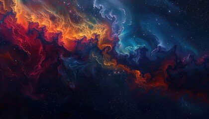 Cosmic Nebula with Red and Blue Swirling Gas Clouds