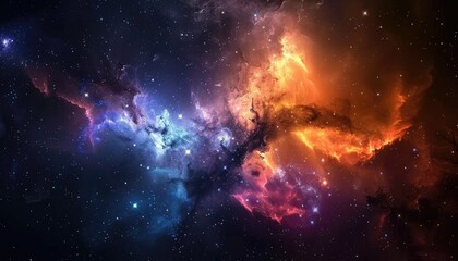 A Cosmic Landscape with Vibrant Nebulas and Distant Stars