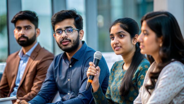 Student Panel Discussion – Indian student panelists addressing an audience.
