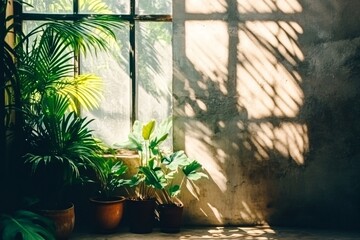 Obraz premium Intricate Shadows of Plants on Sunlit Wall
