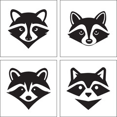 Raccoon Face Silhouette Set, Raccoon Vector Set, Raccoon Clipart Set, Raccoon Icon Set