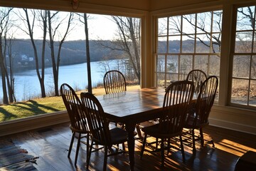 Fototapeta premium Soft Evening Light in Dining Area by the Water