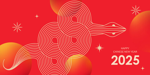 Chinese New Year vector design cards. 2025 year of the Snake. Lunar new year concept. Geometric modern vector with abstract forms, gradients, snakes. Design for calendar, cover, flyer.