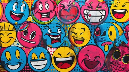 Fototapeta premium Emojis in a pop art style collage bold colors