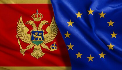 モンテネグロの国旗と欧州旗。(Montenegro flag and Europe flag.)
