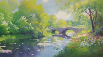 Calm lake painting landscape outdoors.