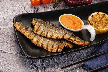 Grilled seabass fillet with lemon