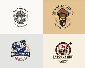 Fototapeta premium Set bundle Luxury retro elegant restaurant logo template for food gourmet business