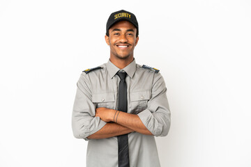 African American safeguard over isolated white background keeping the arms crossed in frontal...