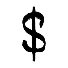 Hand drawn dollar currency symbol. Brush stroke doodle. Single element for design