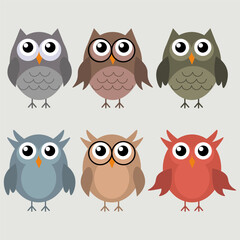 Colorful cartoon owls, each with unique designs and vibrant colors. Vector