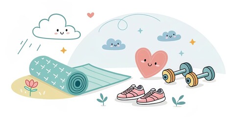 minimalist cute cartoon exercise background