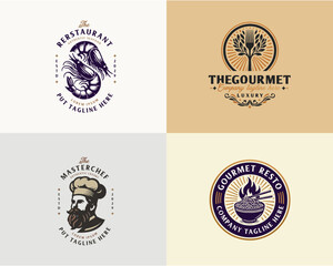 Set bundle Luxury retro elegant restaurant logo template for food gourmet business