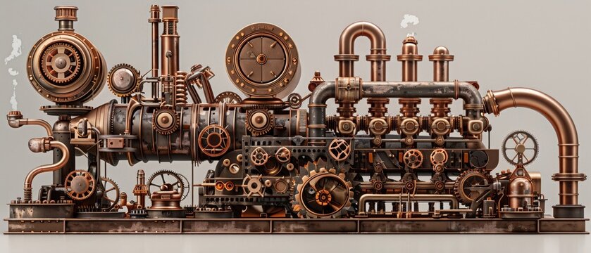 Steampunk chocolate machine with gears and pipes bronze tones