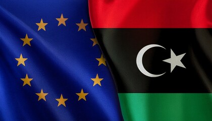 リビアの国旗と欧州旗。(Libya flag and Europe flag.)

