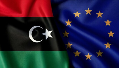 リビアの国旗と欧州旗。(Libya flag and Europe flag.)
