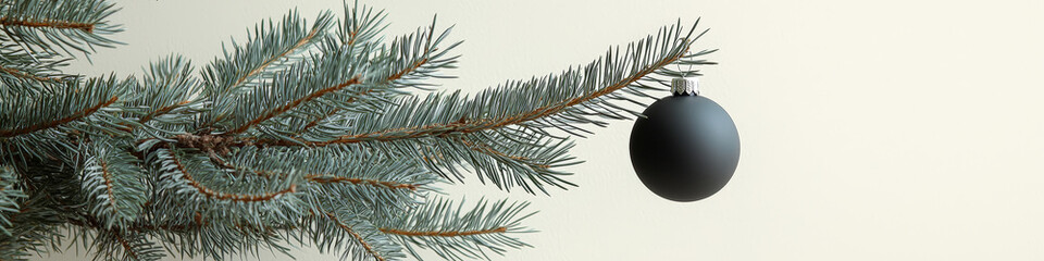 Sleek Black Christmas Ornament on Pine Branch with Text Space. Generative AI