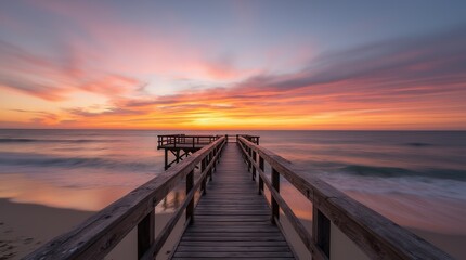 Obraz premium sunset overlooking a wooden pier