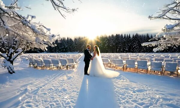 Winter wedding garden. it's a beautiful time for the couple in love to get married. Generative AI