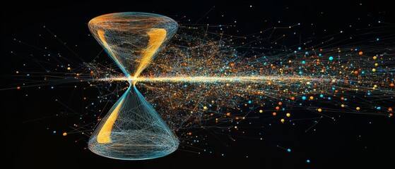 Eye-catching neon hourglass illustration representing the concept of time, where vibrant colors blend seamlessly, showcasing the artistic capabilities of generative AI technology in a stunning display