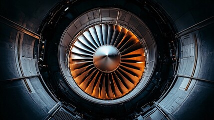 Fototapeta premium Airplane Jet Engine Turbine Blades Close Up Aviation Technology Aerospace Industry
