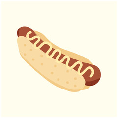 Flat hand drawn hot dog illustration, minimalist hand drawn hot dog 