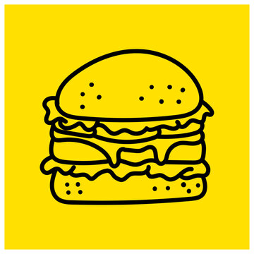 recommend clip art: Hand drawn line art burger illustration, simple burger fast food line 