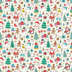 Cute Christmas pattern with colourful decorations. Wallpaper concept. Vector illustration