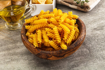 Italian dry pasta Fussili for bowl