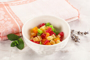 Sweet candied papaya colorful pieses