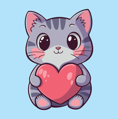 Cute Cat Holding Heart, Cute Cat Vector, Cute Cat Clipart, Cute Cat Icon
