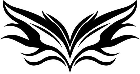 Obraz premium Tribal tattoo icon. Silhouette flat black vector isolated on transparent background Neo tribal y2k aesthetic tattoo gothic cover, fire or wings abstract element collection. Divider body.