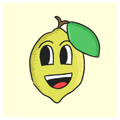 Obraz premium Cute hand drawn lemon fruit character design, simple hand drawn lemon fruit character illustration