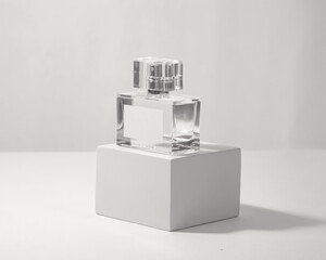 Minimalist plain perfume bottle mockup on the podium with studio scene backround