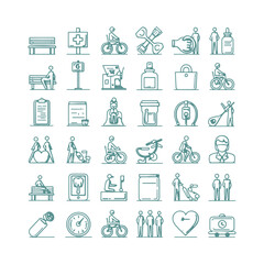 minimal elderly care icons set vector illustration