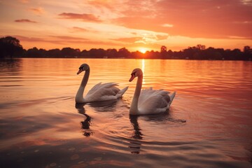 Fototapeta premium Swans swimming outdoors animal nature.