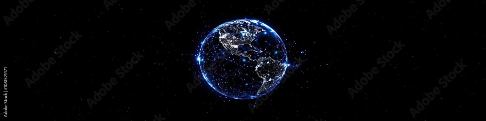 Poster global network and data connection concept. world connections on planet earth at night. earth in out