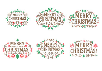 Set Merry Christmas vector text Postcard design template