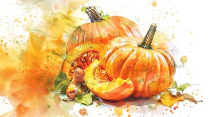 Autumn pumpkin cutout watercolor illustration