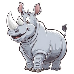 friendly Rhinoceros, cartoon style is standing happily. 